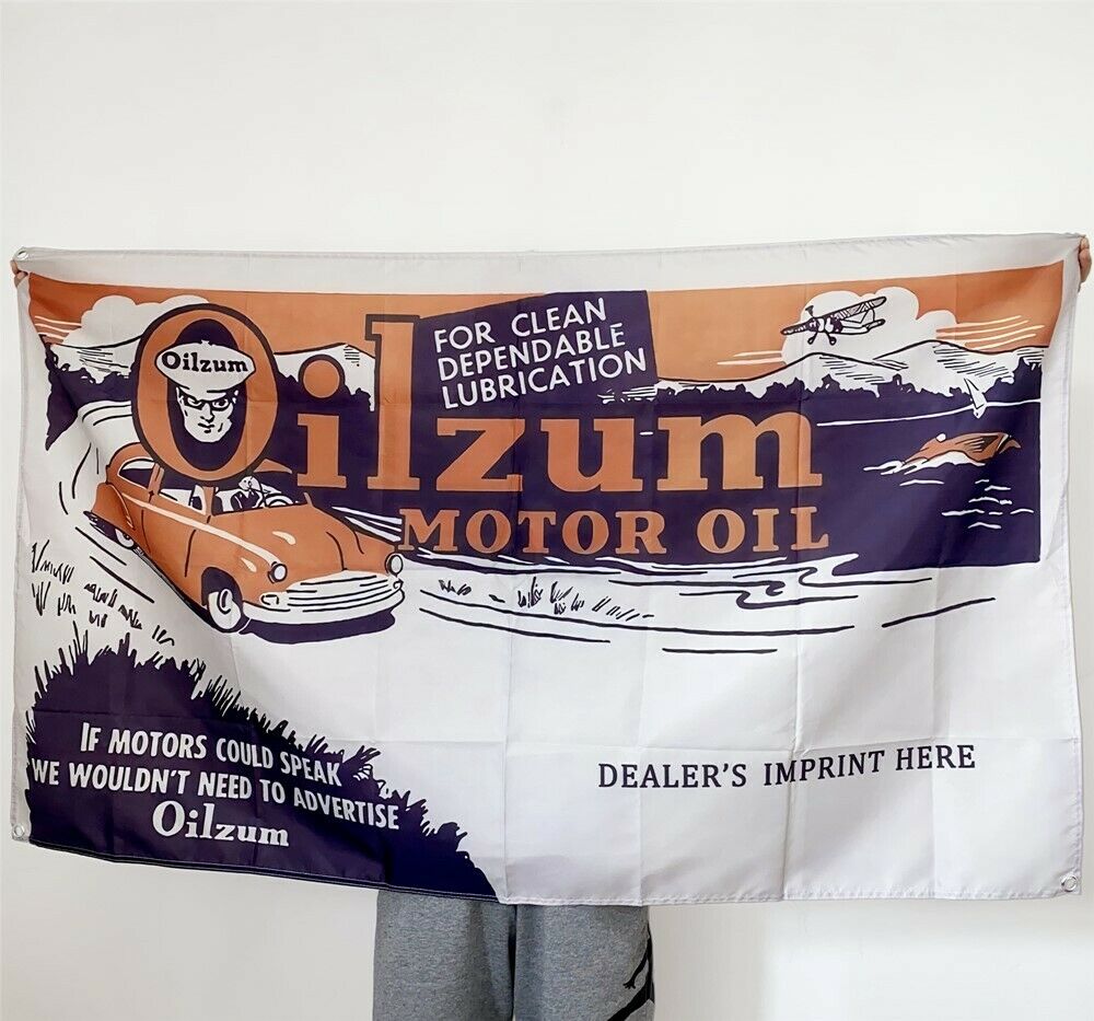 Oilzum Motor Oil Flag Ad Banner Gasoline Tapestry Poster Vintage Style Sign 3x5