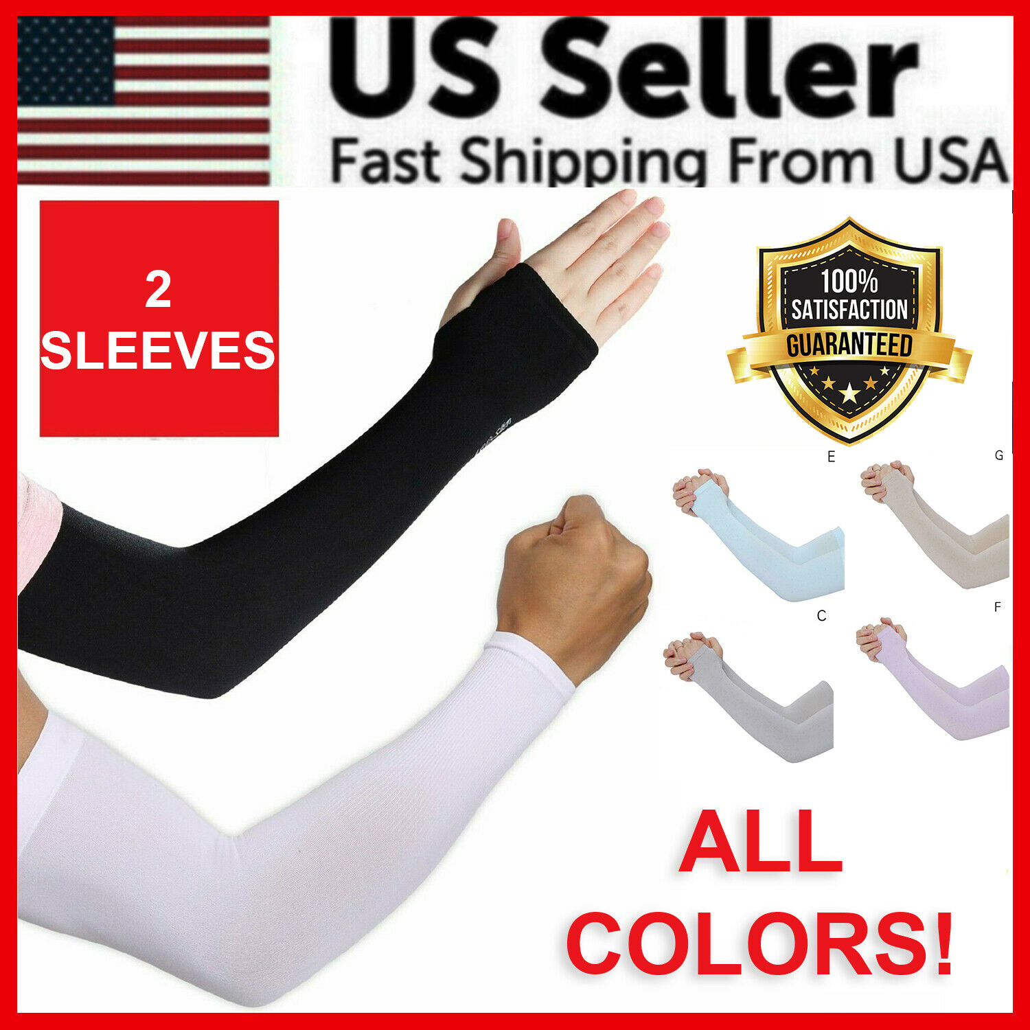 1 Pair Unisex Outdoor Sports Cooling Arm Sleeves Cover Uv Sun Protection Usa New