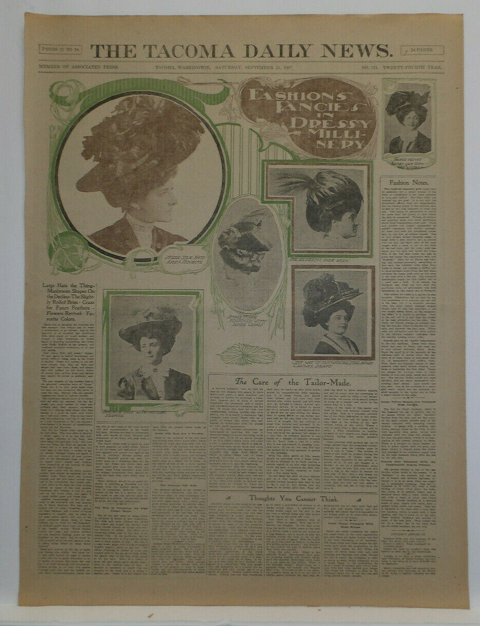 Women's Fashion Millinery(hats), 1907 Original Newspaper Page