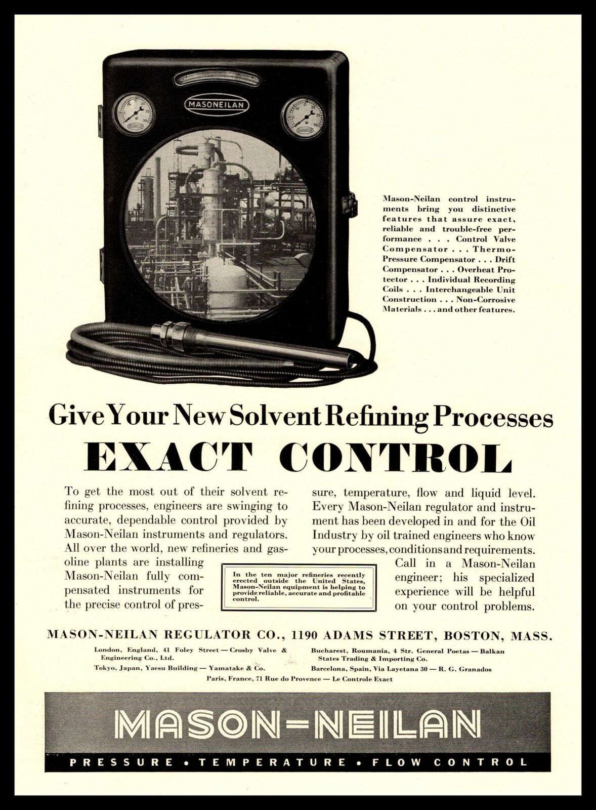 1935 Mason Neilan Regulator Boston Massachusetts Oil Flow Controllers Print Ad