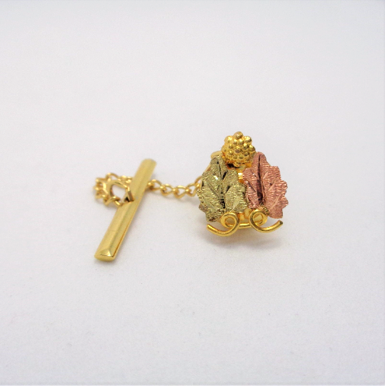 Vintage 10k Gold Two Tone Rose And Yellow Gold Leaf Tie Tack, .65g