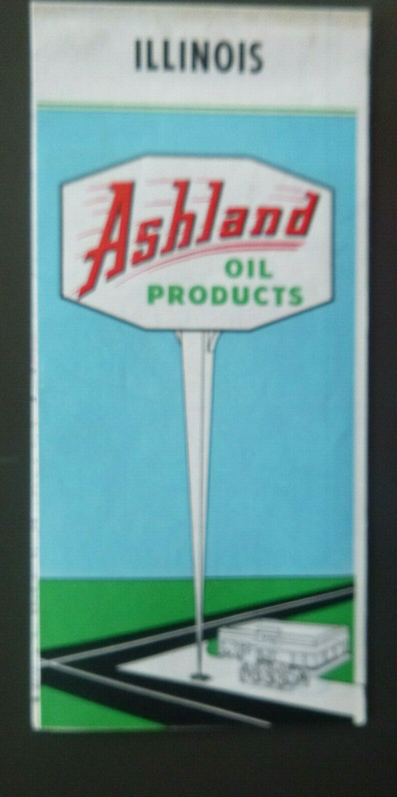 1956 Illinois Road Map Ashland Oil Gas