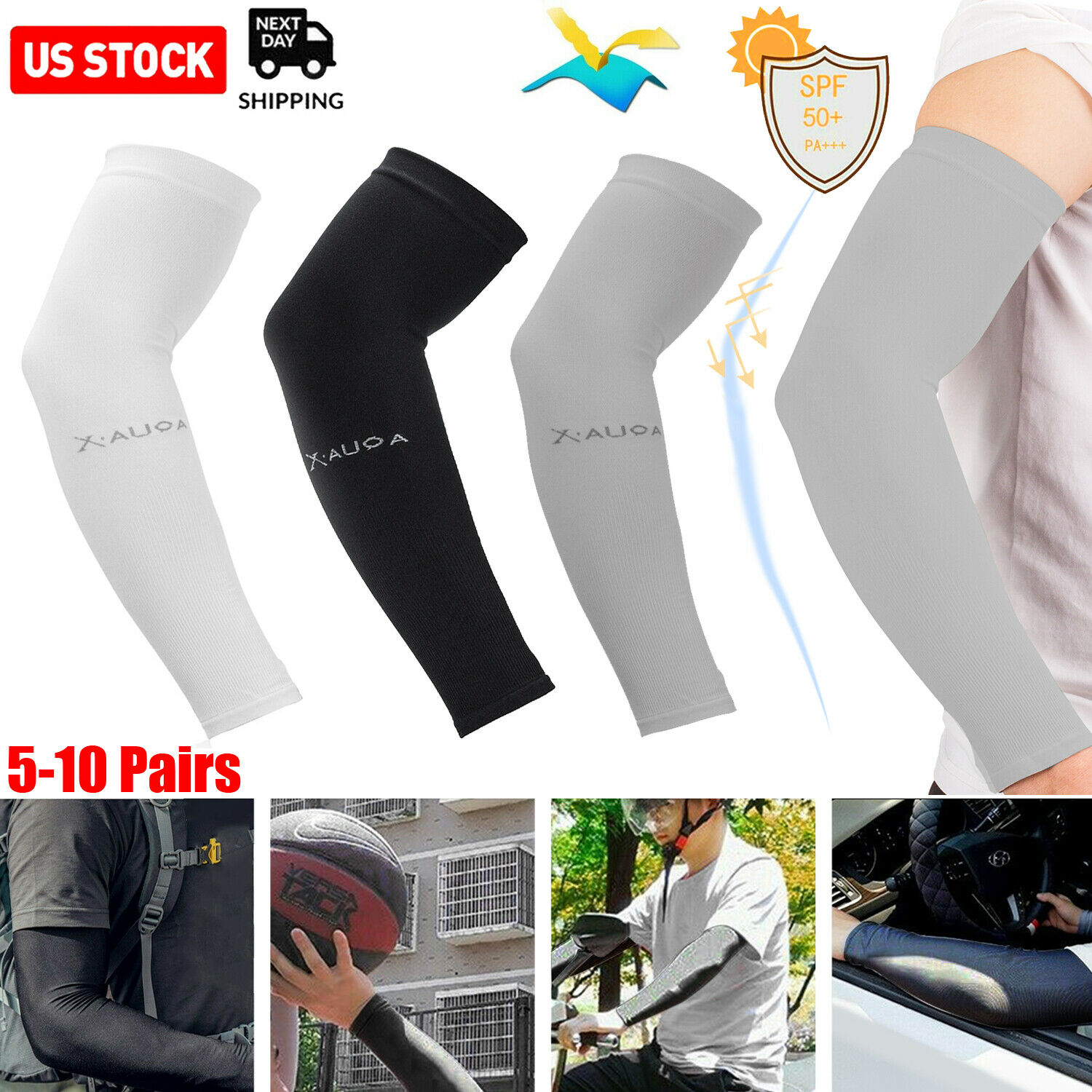 5/10 Pairs Cooling Arm Sleeves Cover Basketball Golf Sport Uv Sun Protection Men