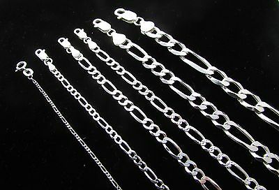 Real .925 Sterling Silver Figaro Chain Necklace {1.5mm,2.5mm,5mm,7mm,9mm} Italy