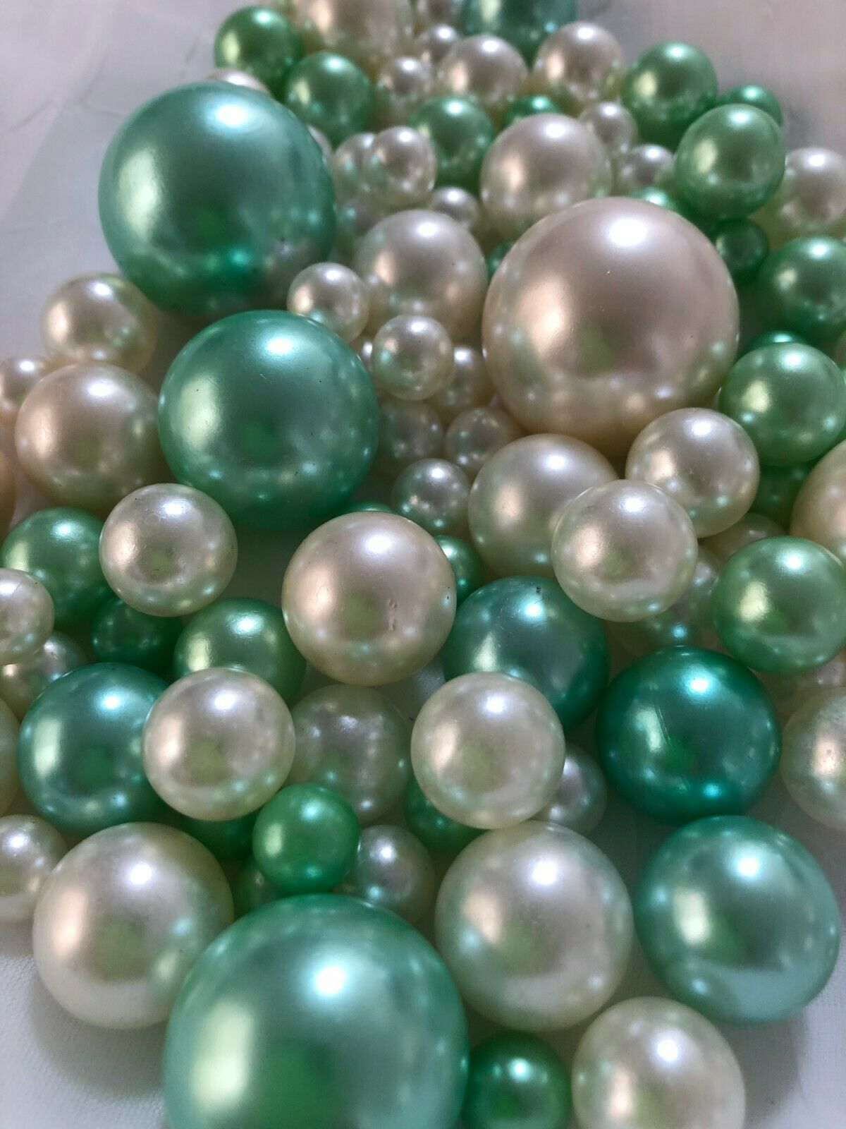 Seafoam Green Ivory Vase Filler Pearls 80pc Floating Pearl Decor, Table Scatter
