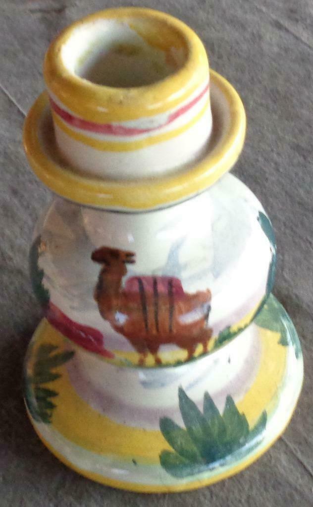 Vintage Terracotta Pottery Candlestick Holder - Vgc - Peru - Hand Painted Design