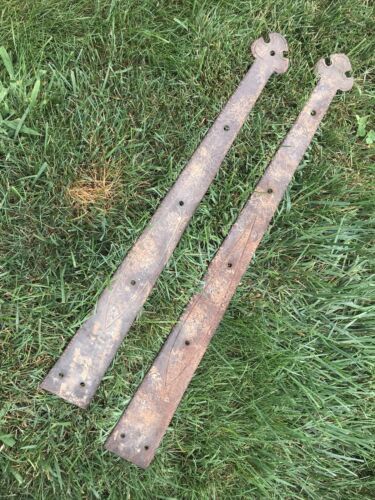 Antique Barn Door Strap Hinges Wrought Iron Hand Forged Gothic Castle 28” & 25”