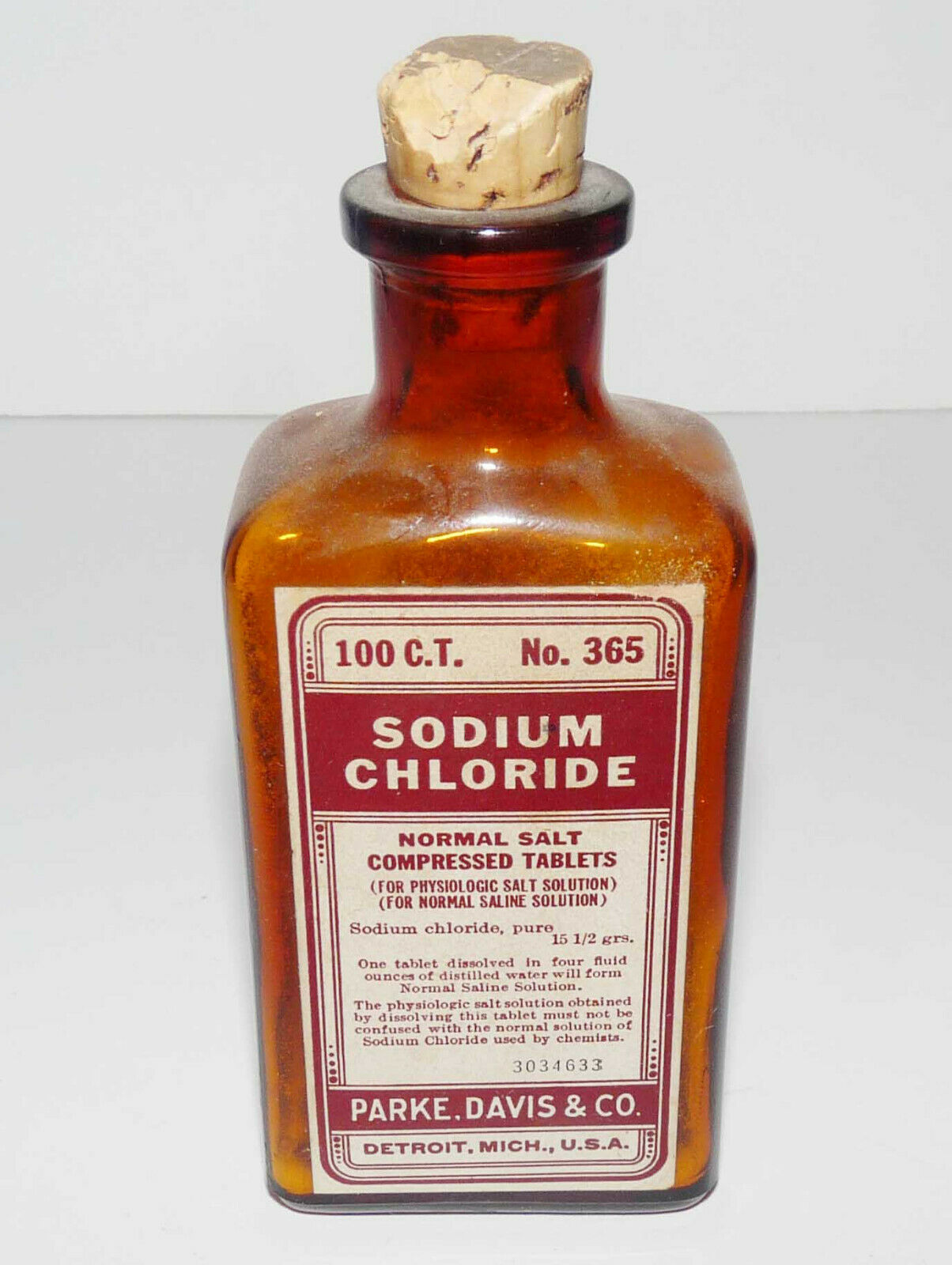 Antique Parke Davis Sodium Chloride Tablet Bottle Empty Quack Medicine