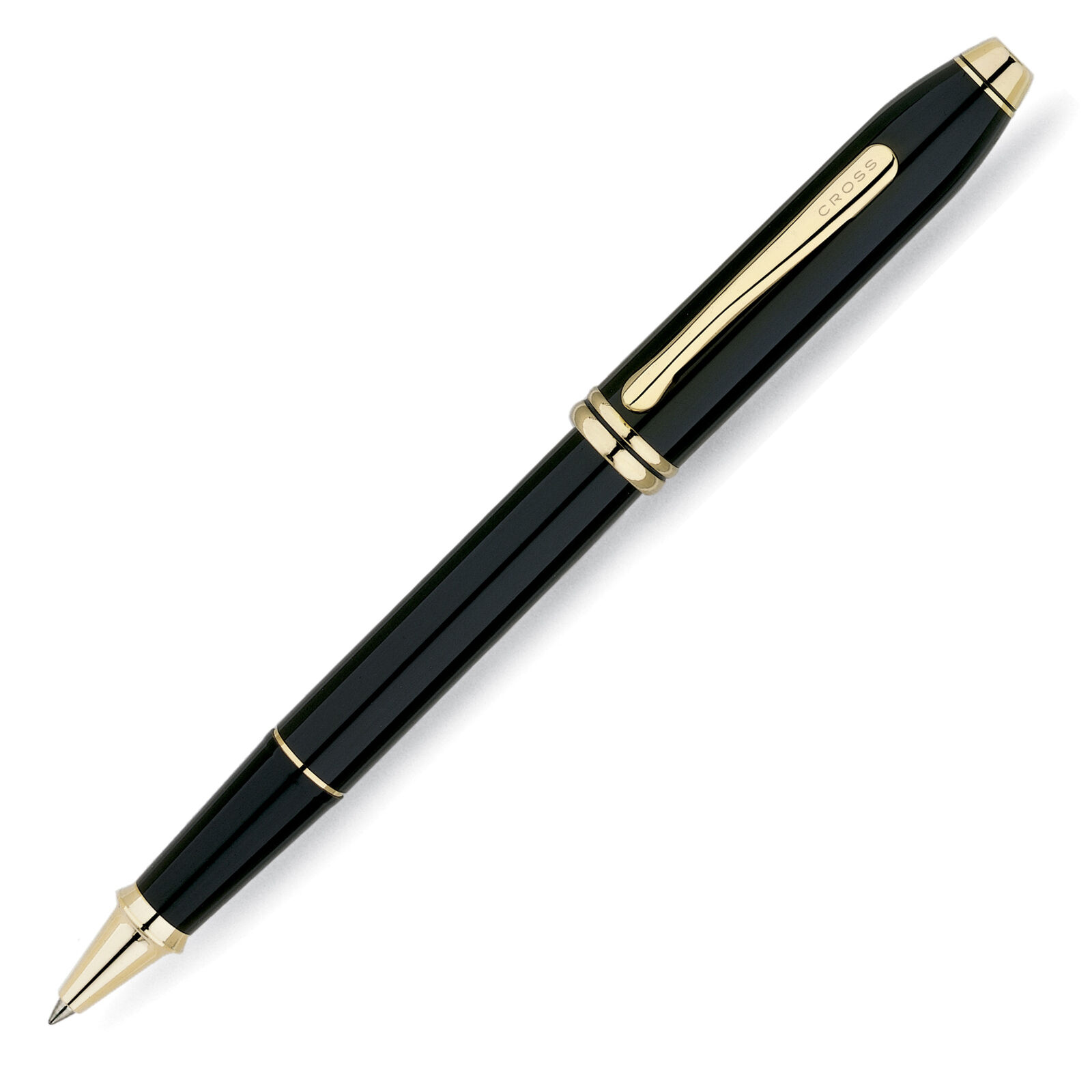 Cross Townsend - Rollerball Pen - Black Lacquer - 24 Karat Gold Trim - 575 - New