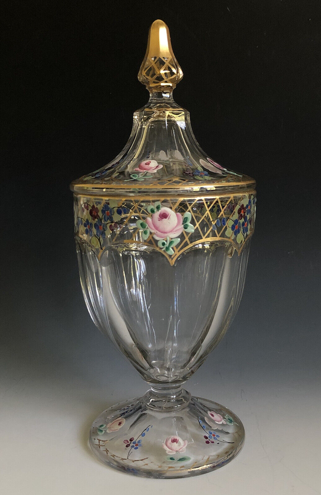 Antique Westmoreland Hand Painted Enameled Floral Apothecary Jar