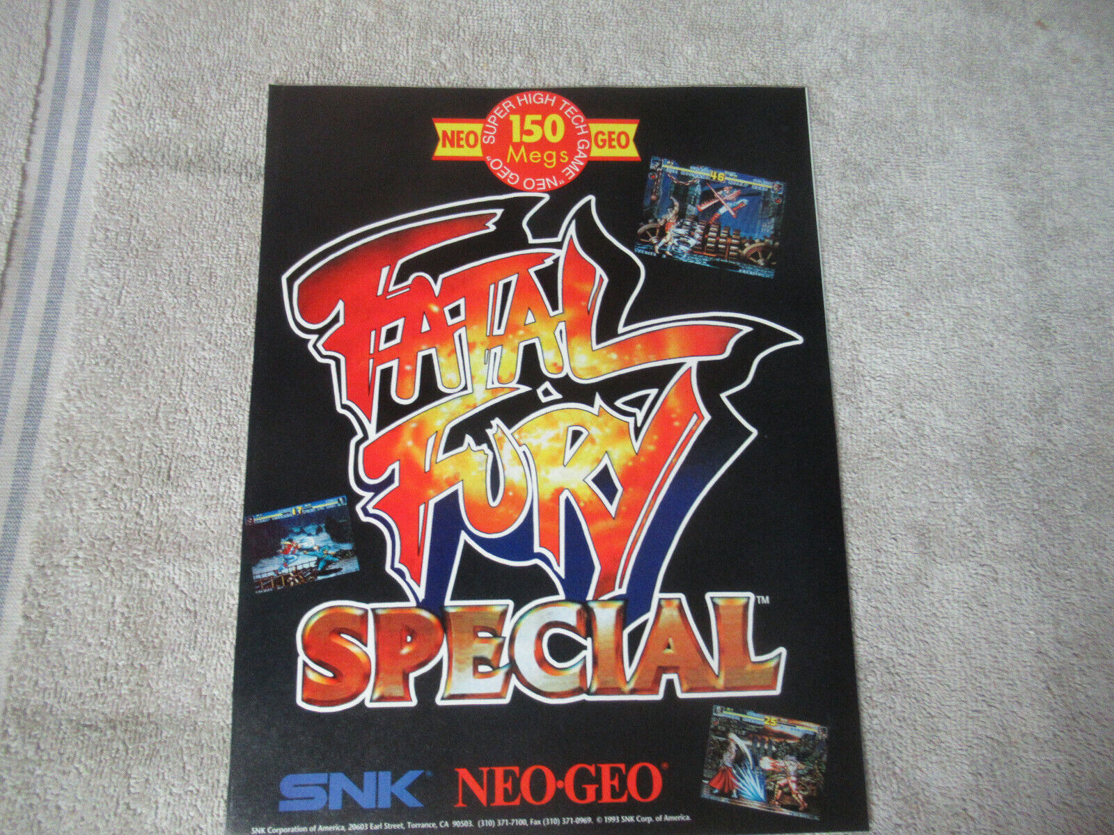 Original 1993  Ad 11 - 8'' Fatal Fury Special Neo Geo Snk Arcade Game Flyer