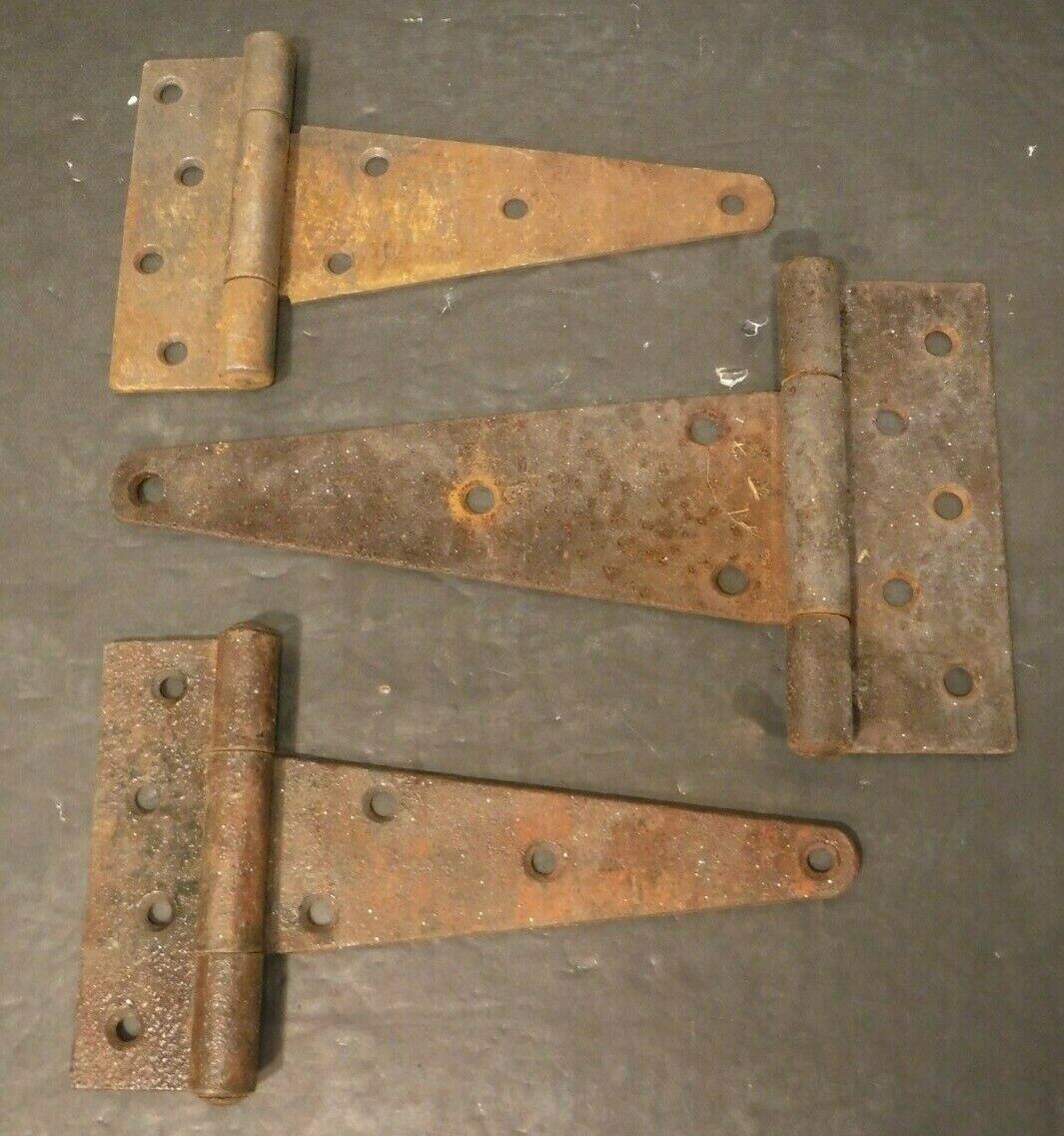 Three Antique Vintage Old Large Rusty T-strap Hinges Barn Door Shed 8" To 10" L