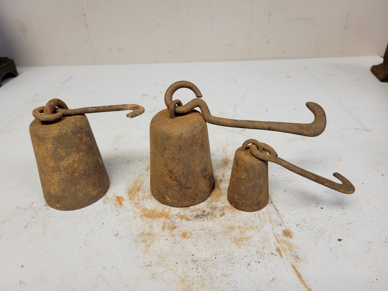 3 Vintage Hanging Balance Beam Scale Cast Iron Cotton Weights