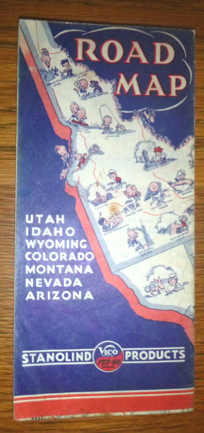 1937  Utah Idaho Colorado Arizona Nevada Montana Road Map Vico Pep 88 Oil  Gas