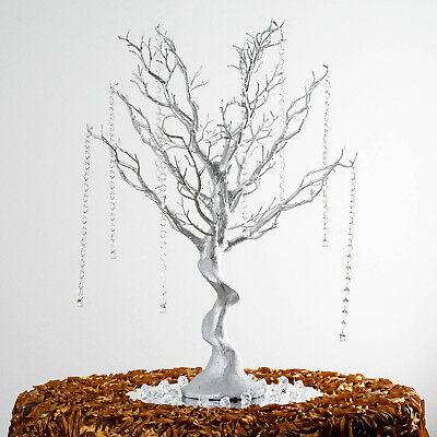 30" Silver Glittered Manzanita Tree With Garlands Light Gray Party Centerpieces