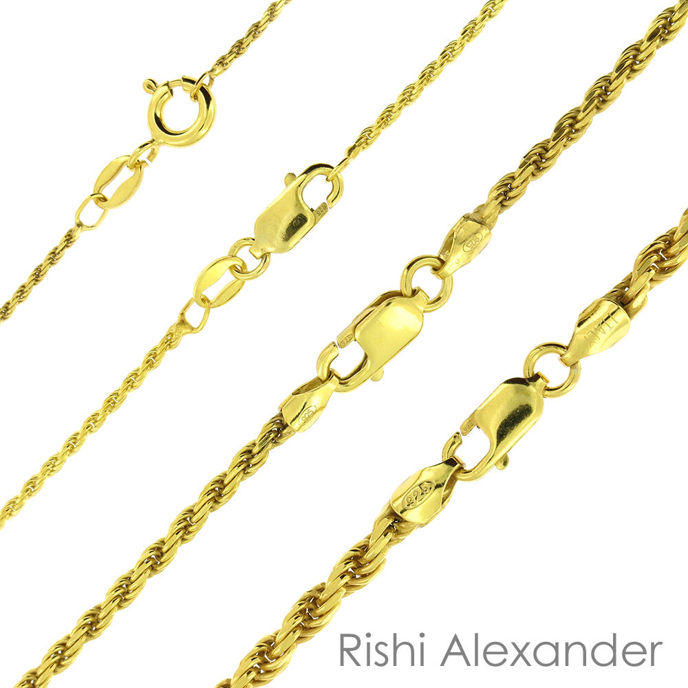 14k Gold Over 925 Sterling Silver Diamond Cut Rope Chain Necklace All Sizes