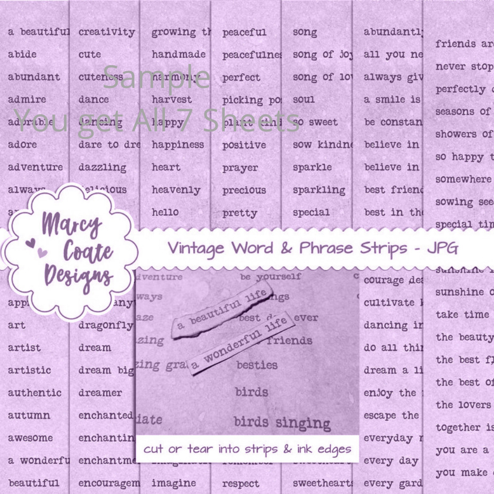 Lavender Word Art 7 Sheets Embellishments Scrapbook Junk Journal Card Making
