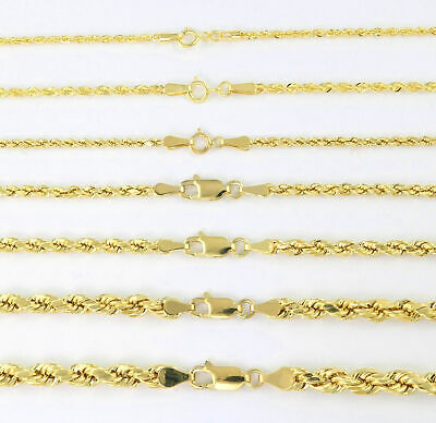 Real 14k Yellow Gold 1mm-5mm Rope Chain Link Necklace Bracelet Mens Women 7"-32"