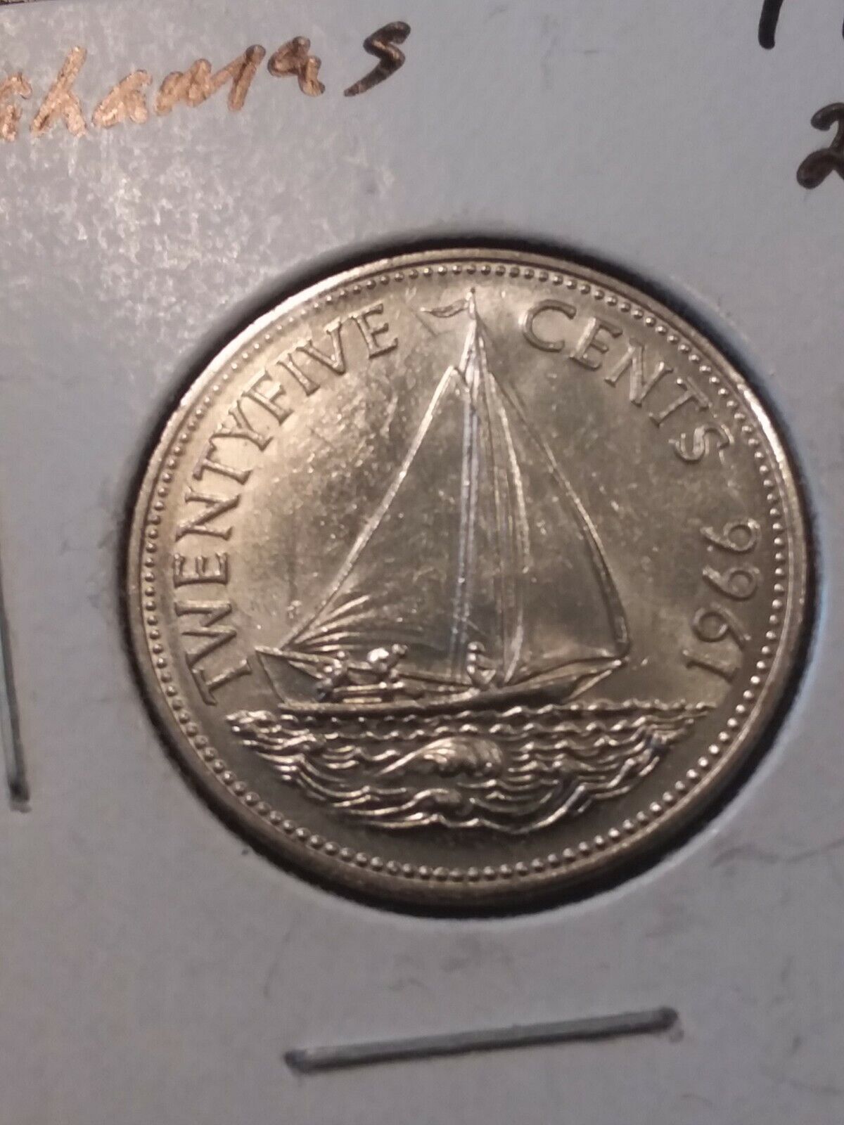 1966 Bahamas 25 Cents Nice Coin