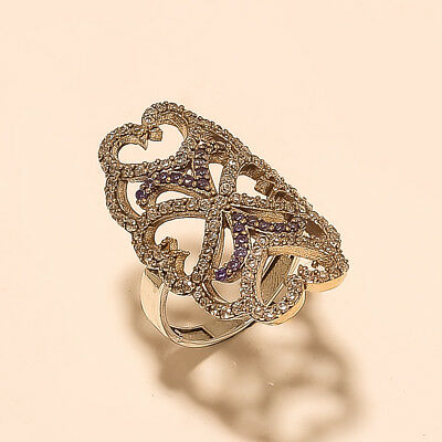 925 Sterling Silver Ring Turkish White Topaz Amethyst Filigree Wedding Jewelry