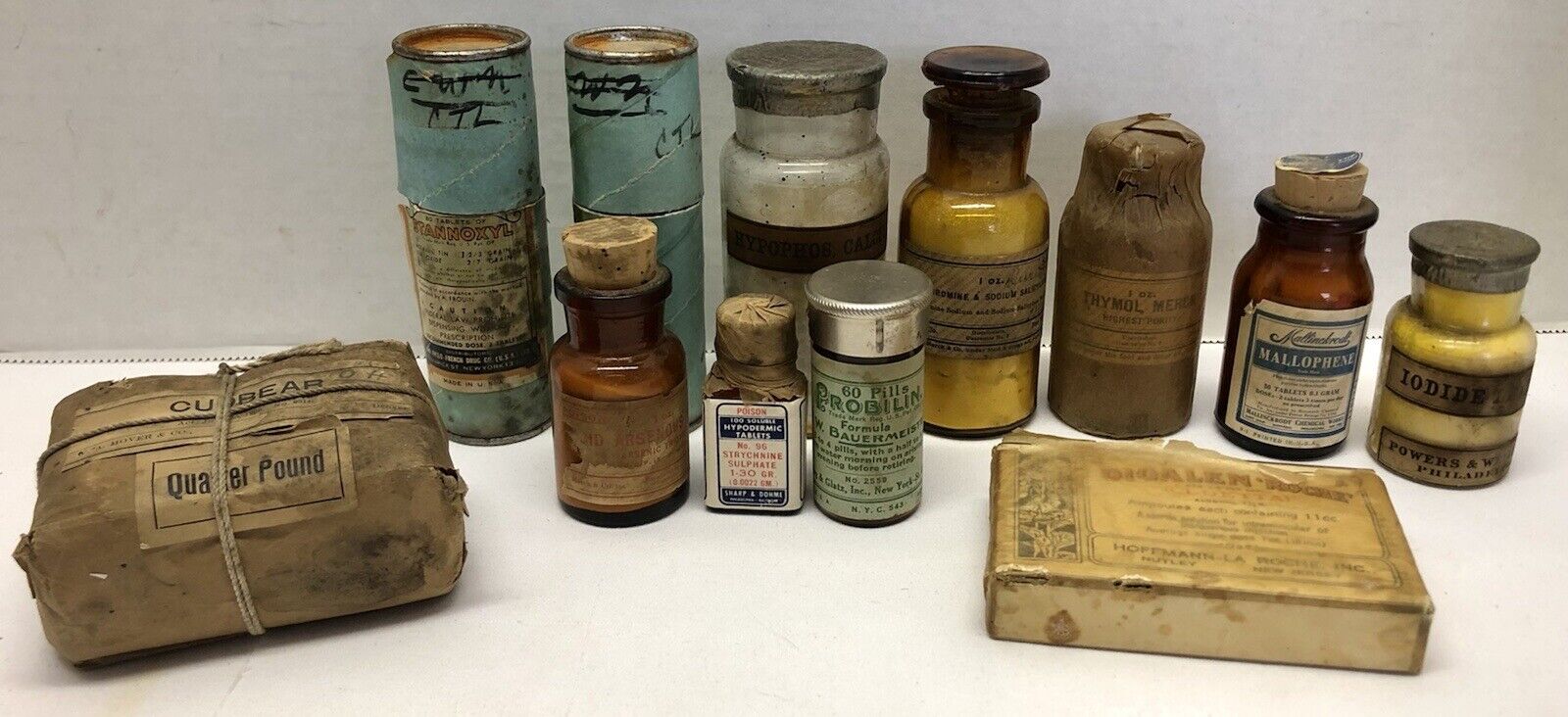 Vintage Medical Pharmacy Lot Glass Poison Bottles Uncompromised  Medicine Barbs