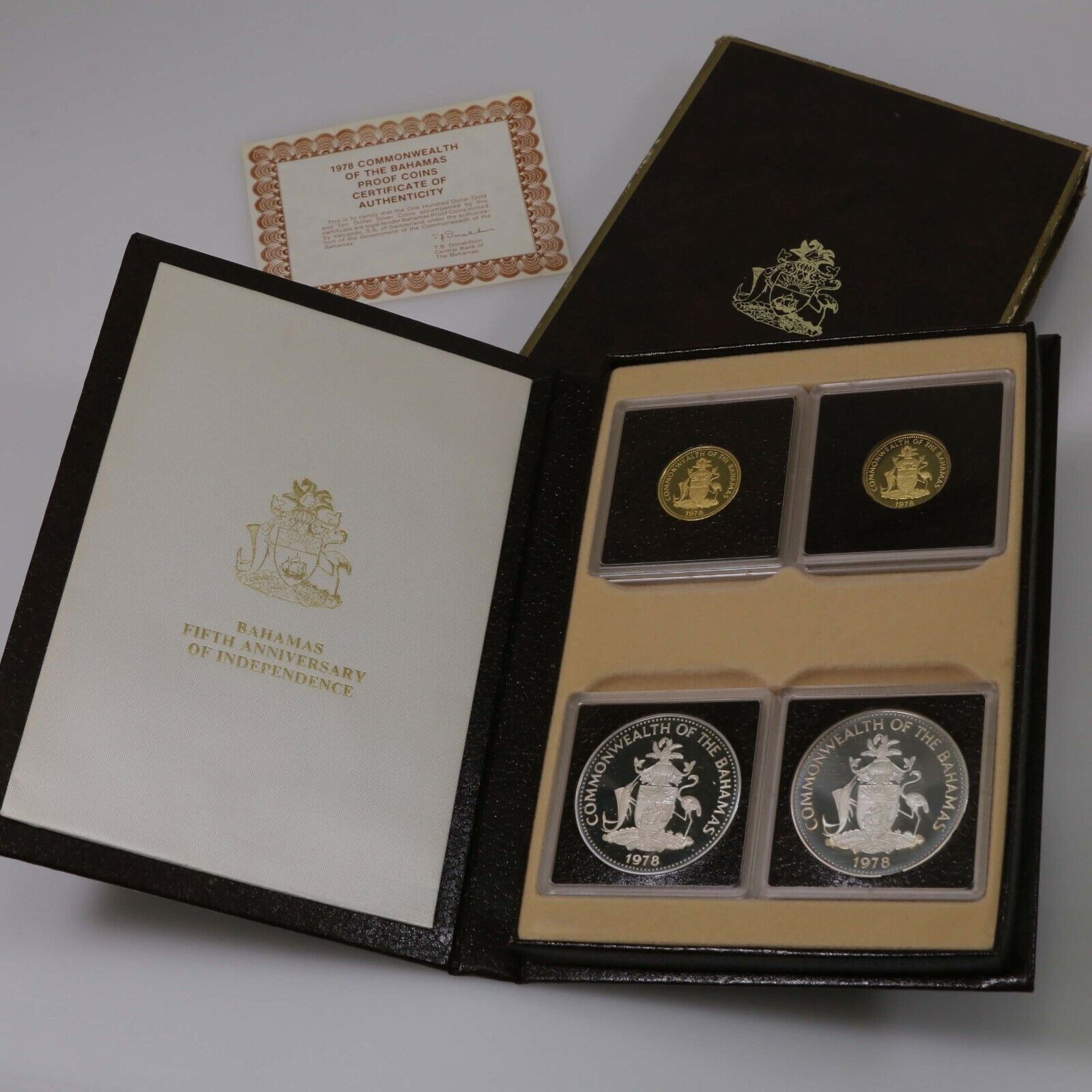 1978 Gold & Silver Bahamas 5th Anniversary 4 Coin Proof Set W/ Case And A Coa