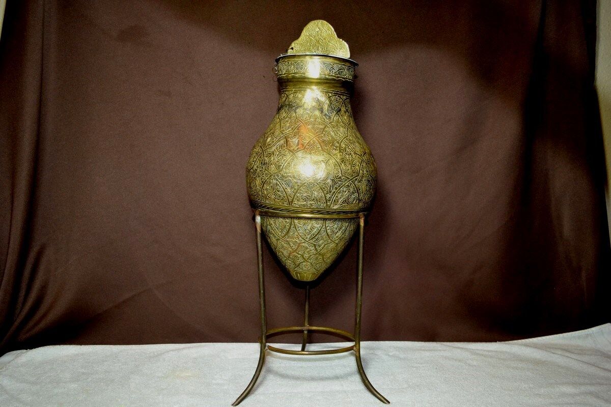 Antique 18th Century Islamic Turkish Ottoman Sphere Conical Vessel Brass Copper