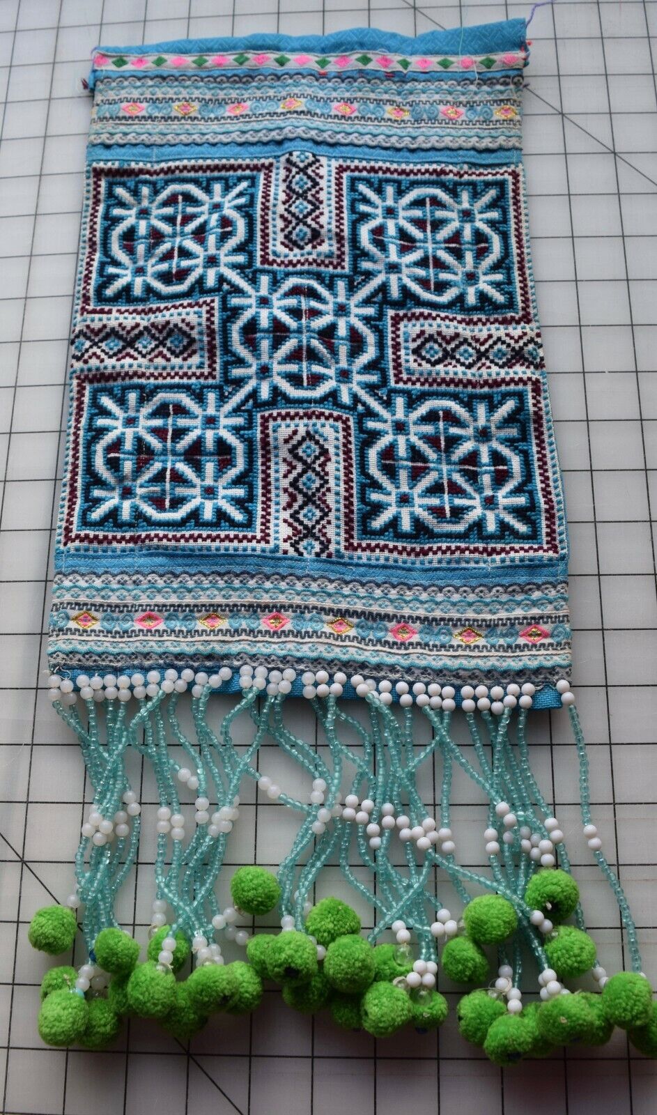 Kt38  Interesting & Pretty Hand Made Textile Middle Eastern, Cross Stitch & Bead