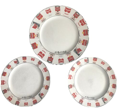Andy Warhol Campbell Soup Server Plate (10.5in)+2 Salad Plates (8.5in)- Vtg Used