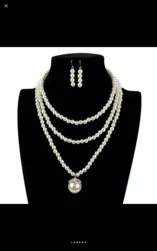 3 Layer Pearl Bridal Wedding Necklace Set