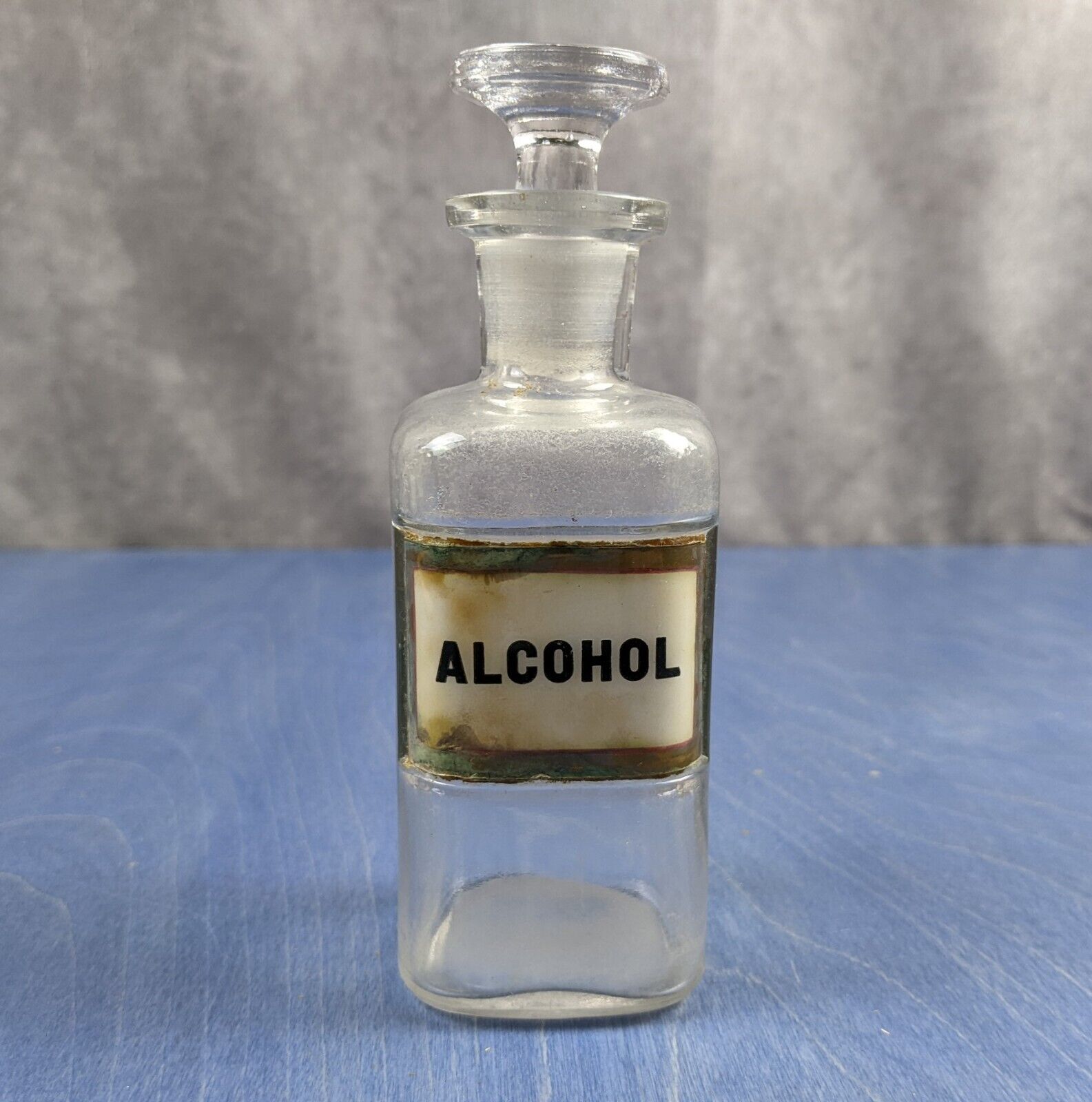 Antique Apothecary Lug Alcohol Bottle With Stopper Approx. 5.5" High 1.8" Wide