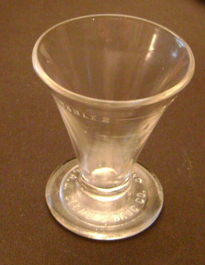 Old Apothecary Glass Measuring Cup Clemens Drug Co. Jamestown Nd