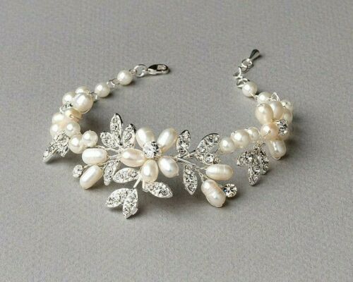 Freshwater Pearls & Rhinestones Floral Bracelet