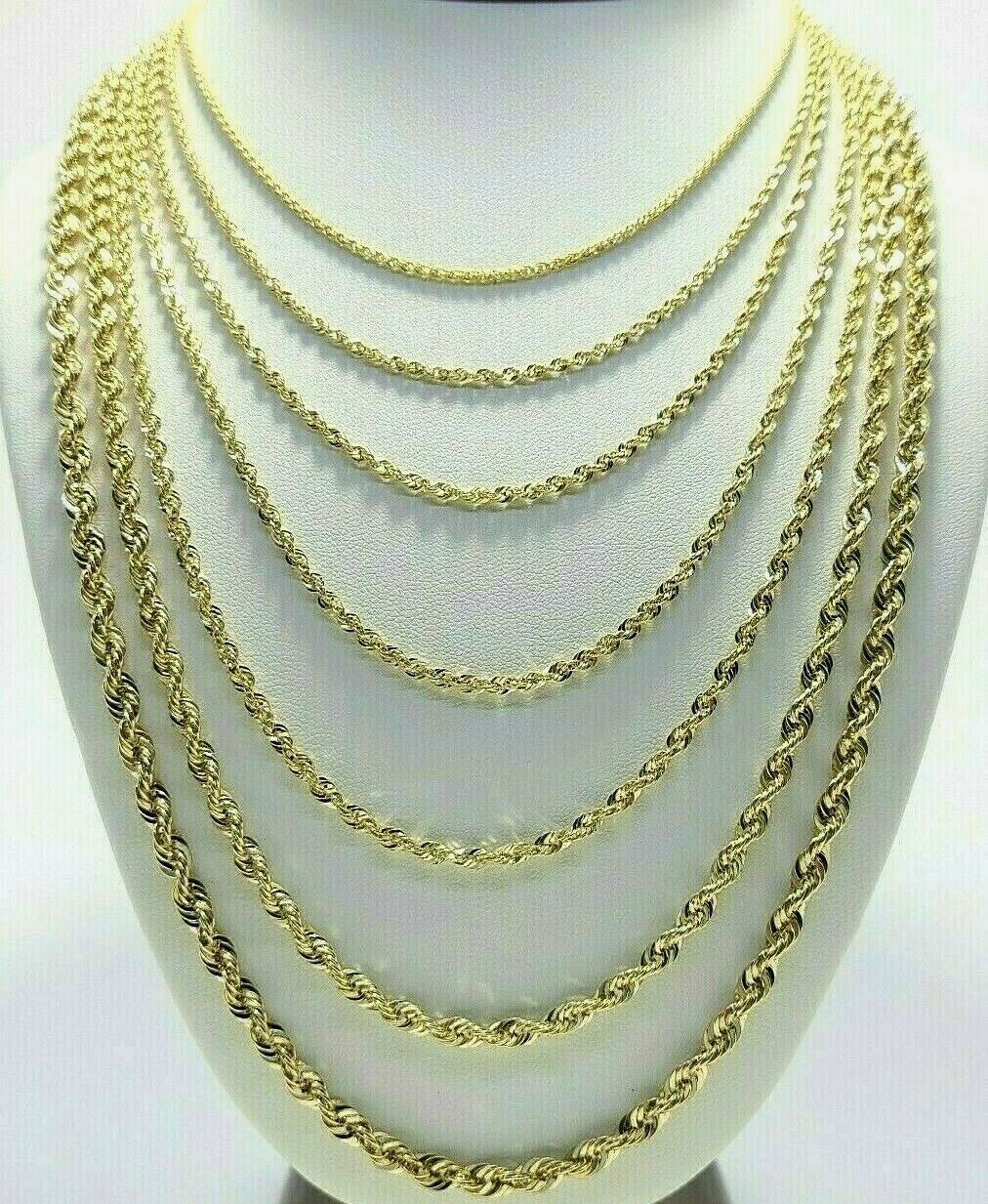 Real 10k Yellow Gold 2mm - 6mm Diamond Cut Rope Chain Necklace Bracelet 16"- 30"