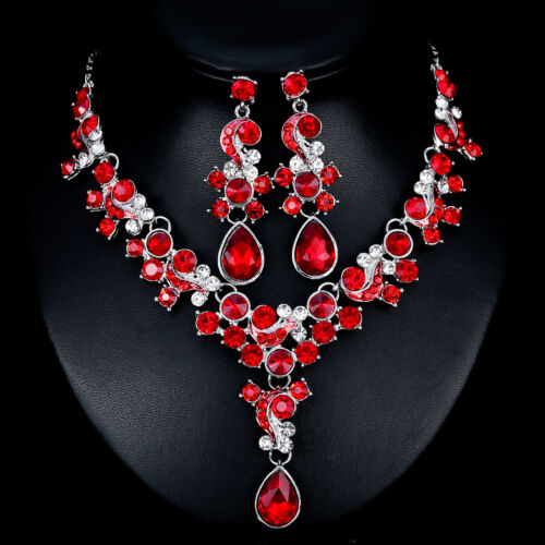 Fashion Rhinestone Crystal Three Colors Bridal Jewelry Set Necklace And Earring