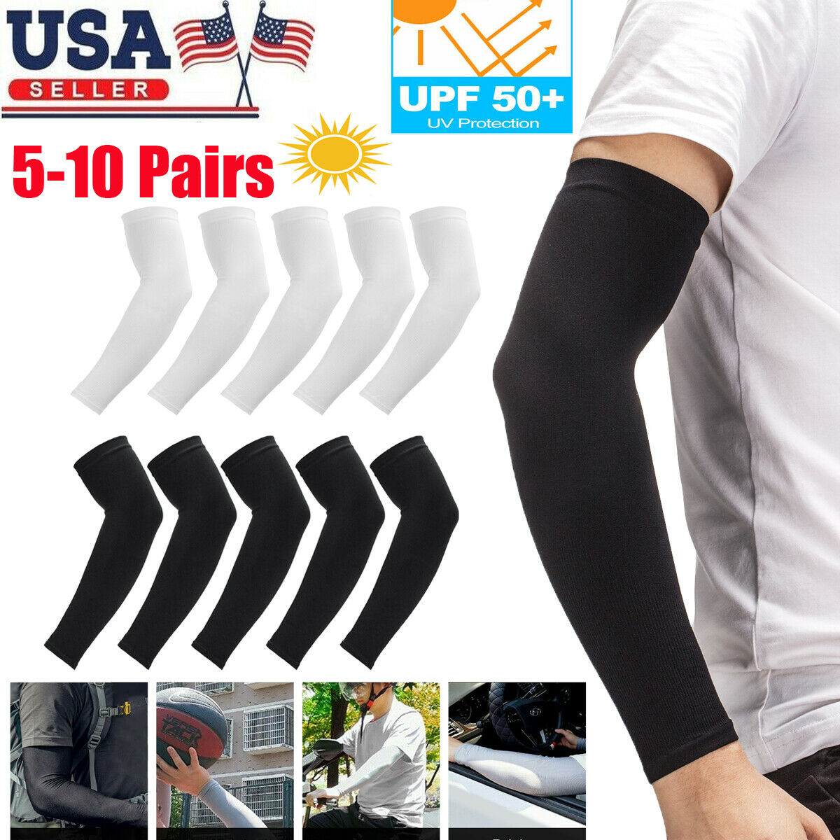 5/10 Pairs Outdoor Sport Cooling Arm Sleeves Sport Uv Sun Protection Arm Cover