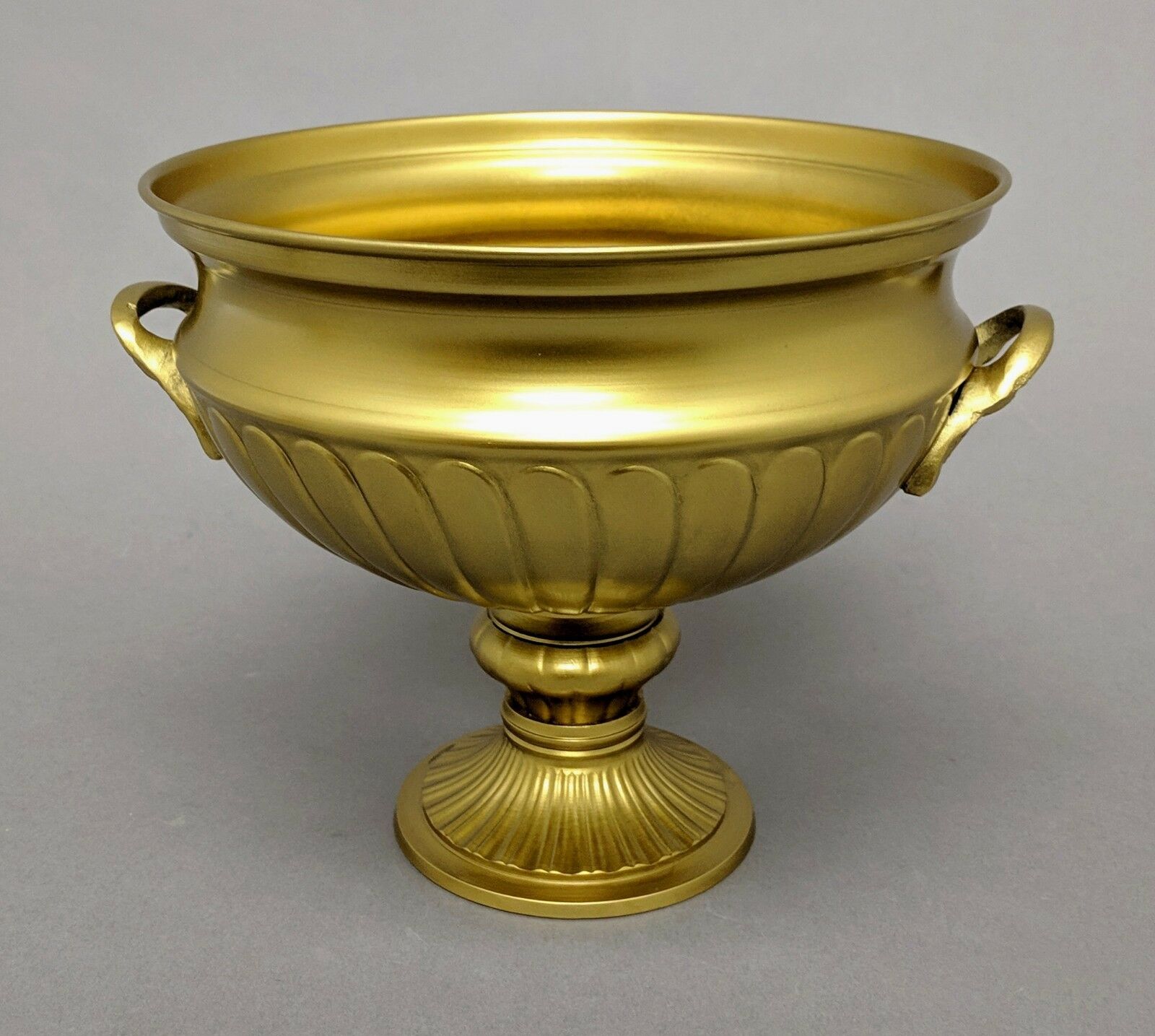 Compote Bowl Vase Gold Finish Brass With Handles Floral Centerpiece 8"dia 7"high