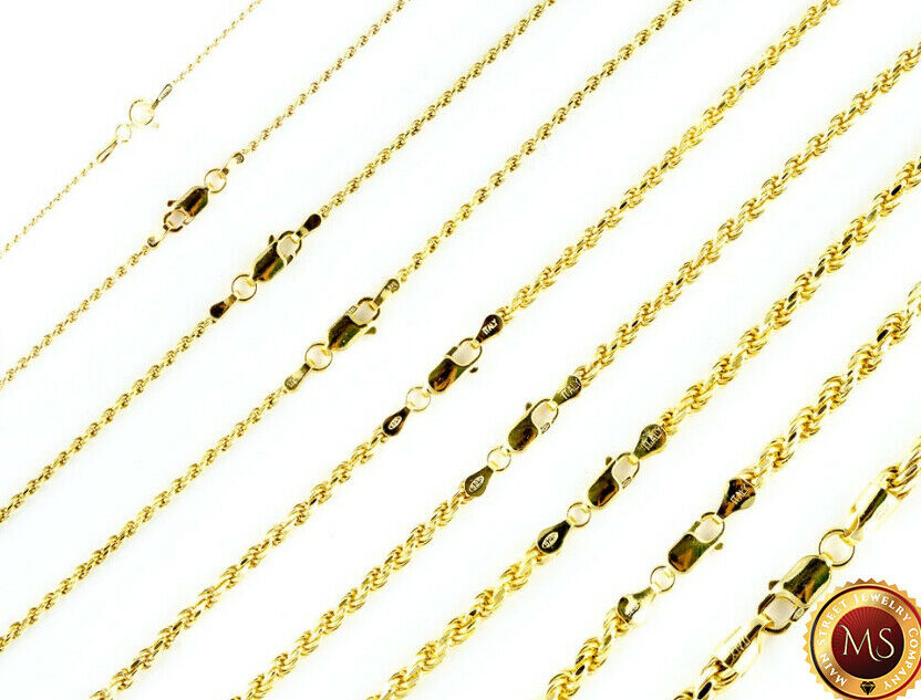 -14k Gold Over 925 Solid Sterling Silver Diamond-cut Rope Chain Necklace