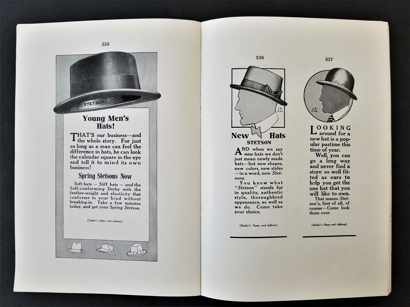 1915 Antique Stetson Hat Co Publicity Catalog Ready-made Ad Electrotypes Book