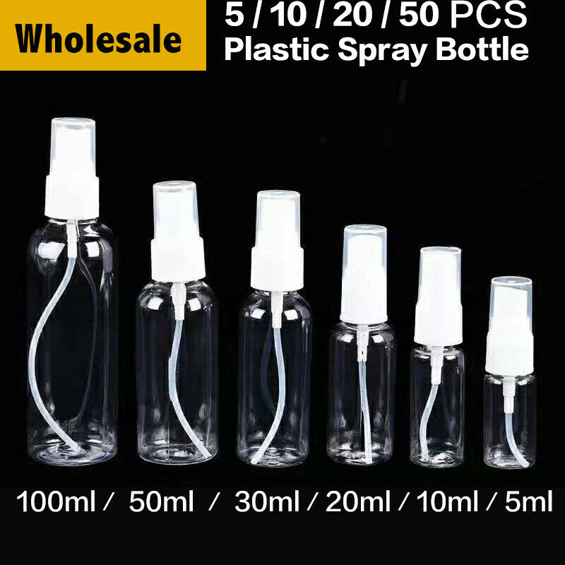 10-50pcs Empty Plastic Spray Bottle Travel Clear Perfume Atomizer 50ml 100ml Lot