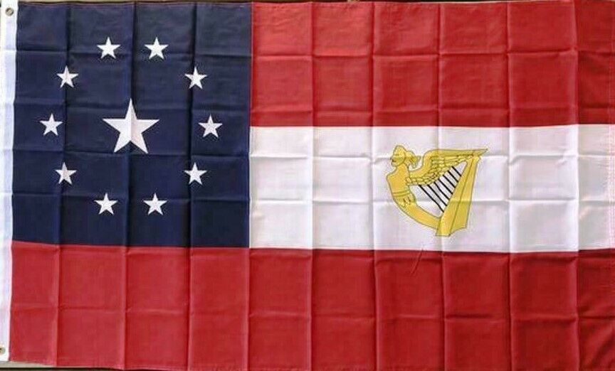 11 Star 1st National Stars & Bars W/ Irish Harp 3x5 Ft Confederate Csa Flag