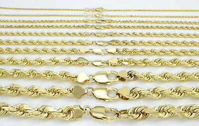 Real 10k Yellow Gold 2mm To 7mm Diamond Cut Rope Chain Pendant Necklace 16"- 32"