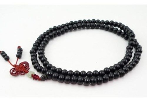 Tibetan 108 6mm Black Sandalwood Prayer Beads Butterfly Tassel Mala Necklace 24"