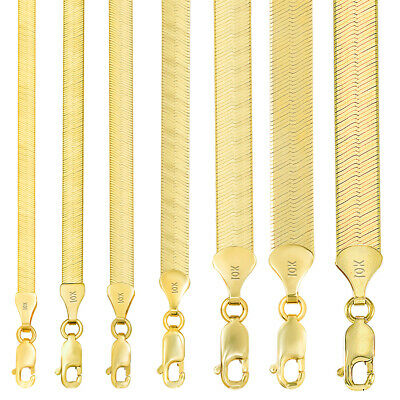 10k Yellow Gold Solid 3mm-9mm High Polish Silk Herringbone Chain Necklace 16-30"