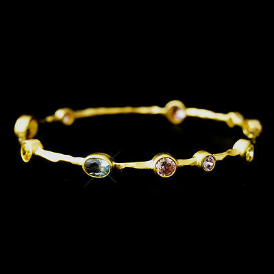 Light Gold  Multi Color Cubic Zirconia Bangle Bridal Bracelet