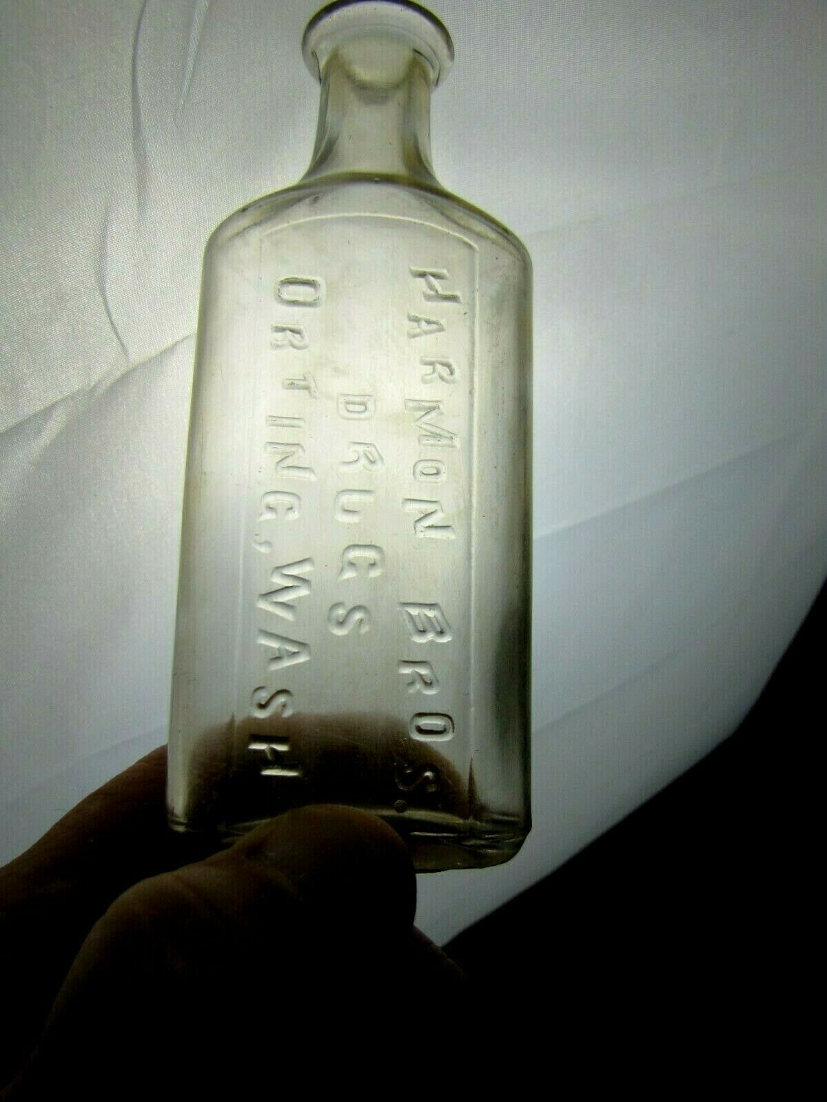 Rare 19th Century Pharmacy Druggist Bottle Harmon Bros. Drugs Orting, Washington
