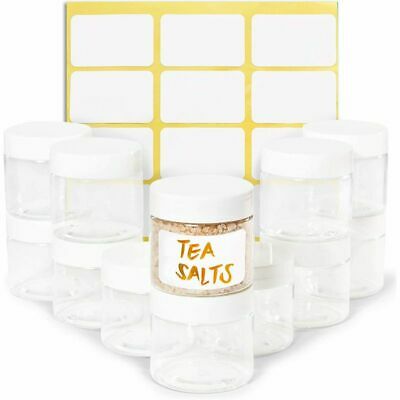 2oz Round Clear Plastic Jars With Lids And Labels, Cosmetic Containers 12 Pack