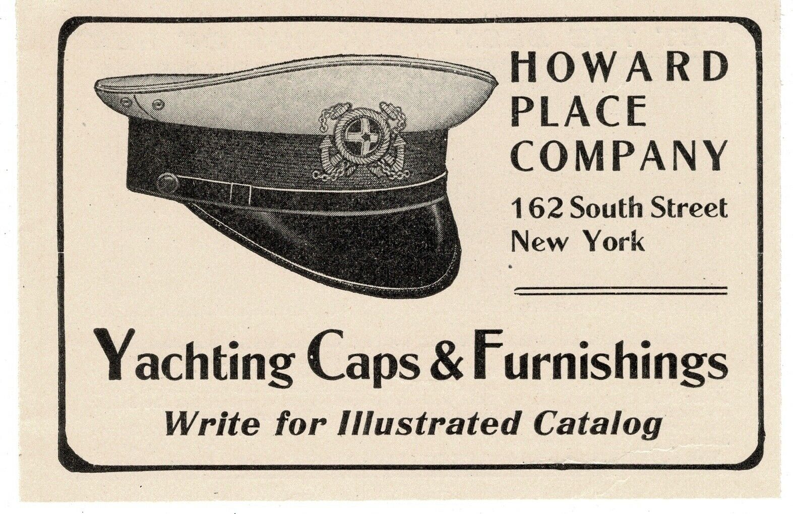 1911 Howard Place Co. Yachting Caps & Furnishings Vintage Print Ad
