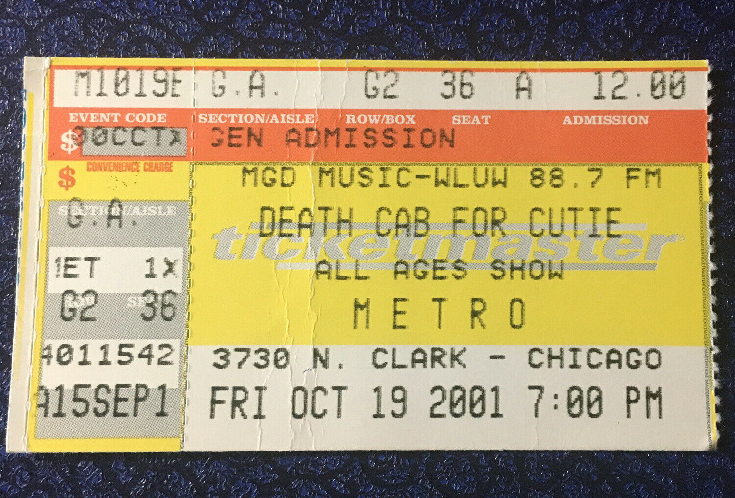 Death Cab For Cutie Concert Ticket Stub 10-19-01