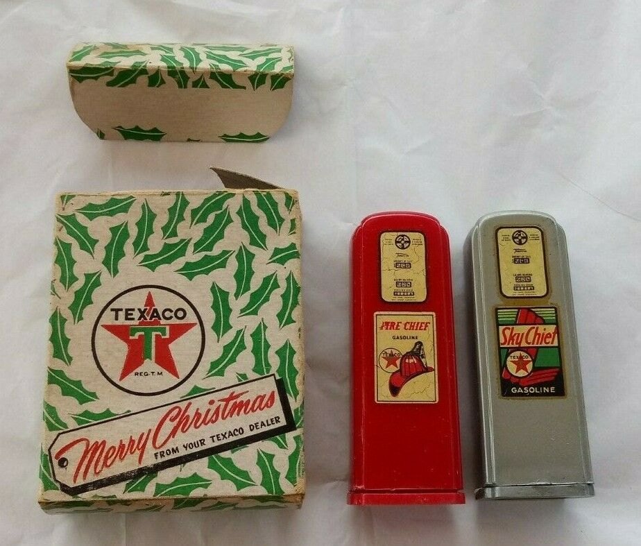 Vintage Texaco Gas Pump Salt And Pepper Shakers W/ Stoppers & Original Box
